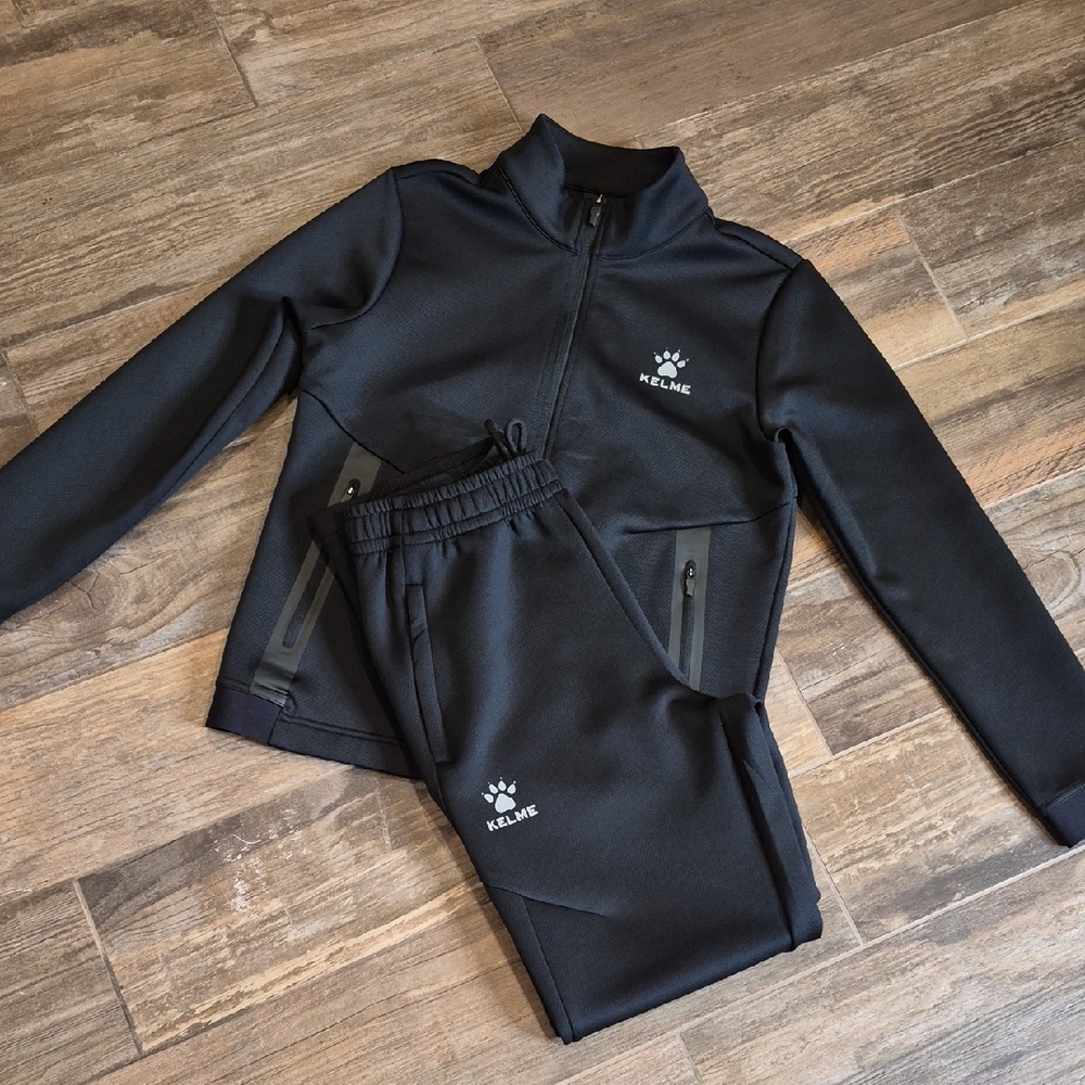 XS/S KELME Black & Gray Training Athleisure Tracksuit, Jacket & Pants